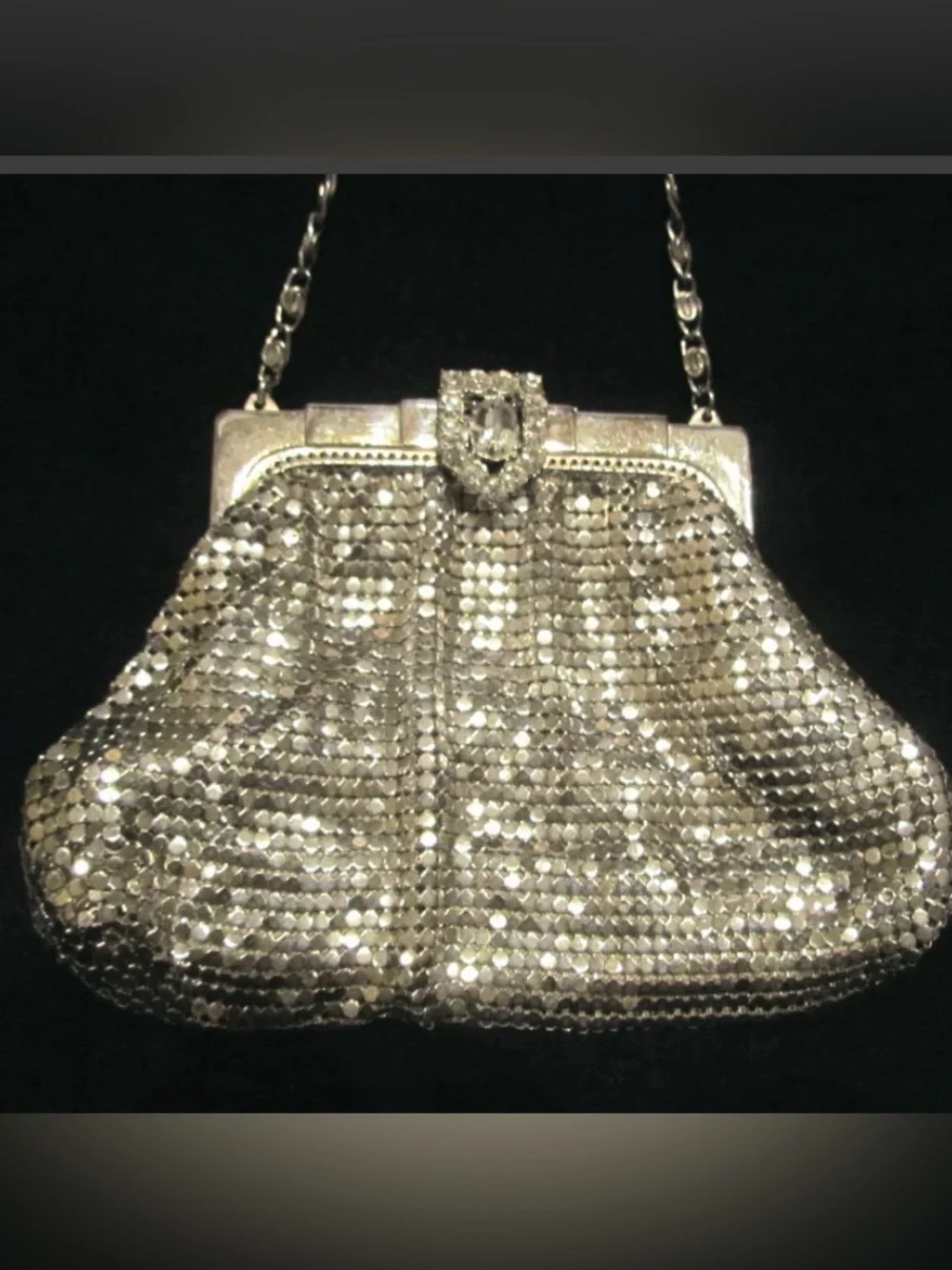 1930s Vintage Whiting & Davis Silver Crystal Mesh Evening Clutch